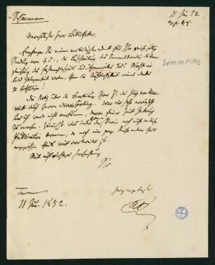 Brief vom 11. Juni 1852