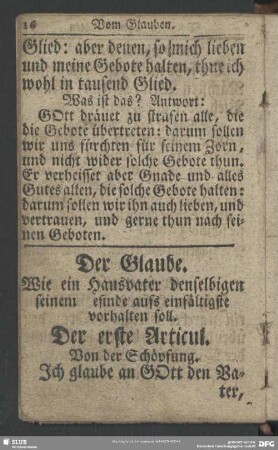 Der Glaube. Wie ein Hausvater denselbigen seinem Gesinde aufs einfältigste vorhalten soll
