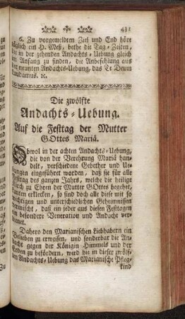 Die zwölfte Andachts-Uebung. Auf die Festtag der Mutter Gottes Mariä.