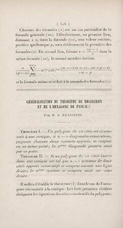 Généralisation du théorème de Brianchon et de l'hexagone de Pascal.