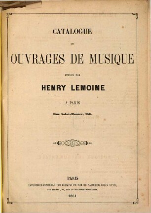 Catalogue des ouvrages de musique