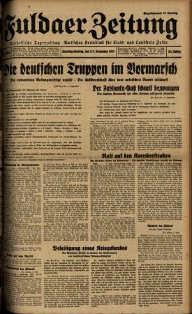 Ausgabe vom Sonntag, den 03. September 1939.