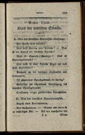 Erster Theil. Kritik der deutschen Sprache.