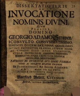 Dissertatio Ivris De Invocatione Nominis Divini