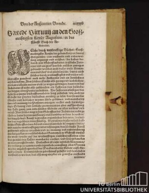 Vorrede Vitruuii an den Großmechtigsten Keyser Augustum / in das Fünfft Buch der Architectur.