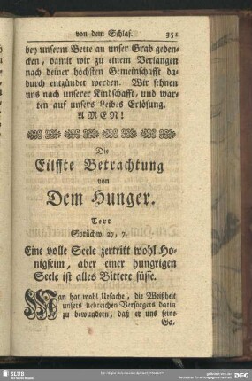 Die Eilffte Betrachtung von Dem Hunger