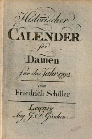 Historischer Calender für Damen : Für das Jahr .... 1792