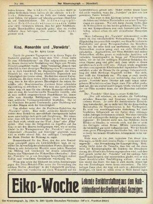 Kino, Monarchie und "Vorwärts"