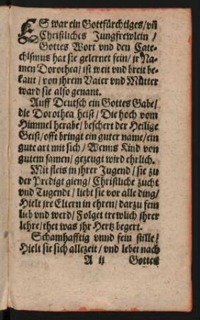 ES war ein Gottfürchtiges/ vn[d] || Christliches Jungfrewlein/ ||