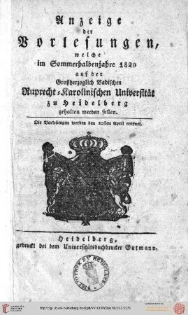 Sommersemester 1820