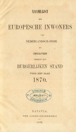 1870: Naamlijst der europesche inwoners van Nederlandsch-Indie͏̈