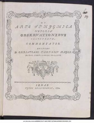 De Arte Sphygmica Nuperis Observationibus Illustrata, Commentatio