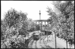 Budapest. Stadtwäldchen mit der elektrischen Untergrundbahn : Budapest. Stadtwäldchen mit der elektrischen Untergrundbahn. Blick zum Millenniumsdenkmal (1896; Albert Schickedanz, Skulptur von György Zala) auf dem Heldenplatz