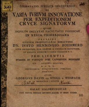Diss. iur. inaug. de varia iurium innovatione per expeditionem cruce signatorum