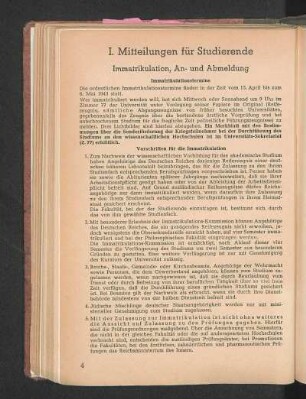 Immatrikulation, An- und Abmeldung