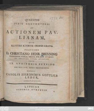Quaestio Ivris Controversi Ad Actionem Pavlianam