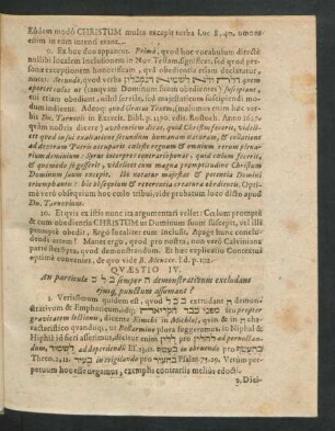 Quaestio IV. An particulae ... semper ... demonstravitum excludant eiusque punctum assumant?