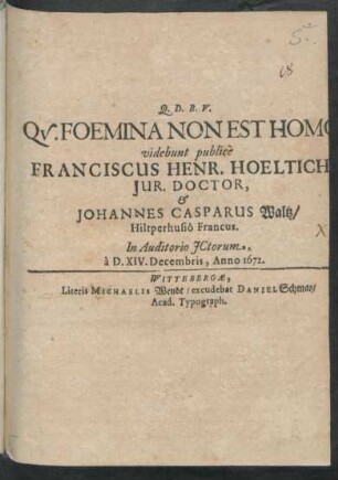 Qu. Foemina Non Est Homo