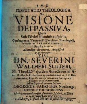 Disp. theol. de visione Dei passiva
