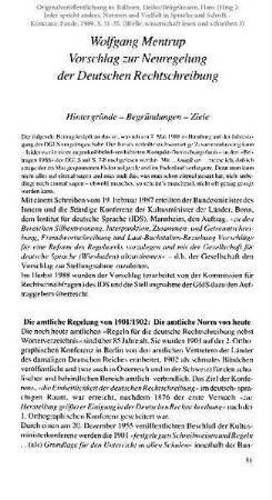 Vorschlag zur Neuregelung der Deutschen Rechtschreibung. Hintergründe - Begründungen - Ziele