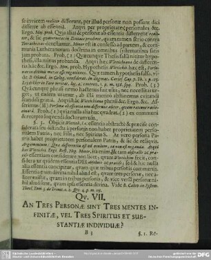 Qu. VII. An Tres Personae Sint Tres Mentes Infinitae, Vel Tres Spiritus Et Substantiae Individuae?