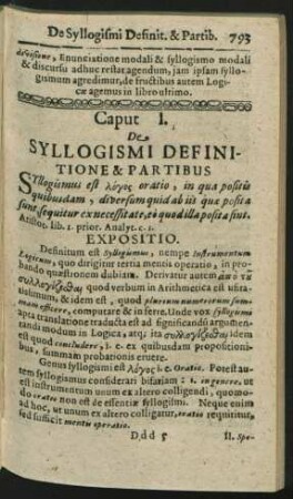 Caput I. De Syllogismi Definitione & Partibus.
