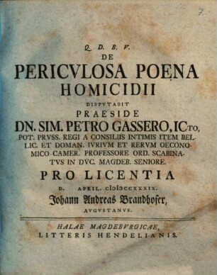 De periculosa poena homicidii