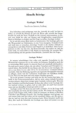 Geologie: Wohin?