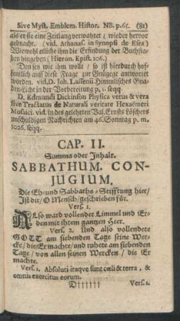 Cap. II. Sabbathum. Conjugium.