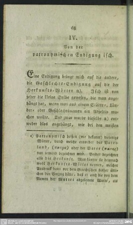 IV. Von der Patronymischen Endigung isch