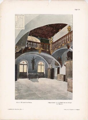 Ansitz Karlsburg (Winkelhof), Brixen-Milland Halle: Perspektivische Ansicht (aus: Architekt. Rundschau, hrsg.v. Eisenlohr & Weigle, 1904)