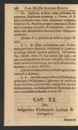 Cap. XX. De Insignibus Electorum Juribus & praerogativis.