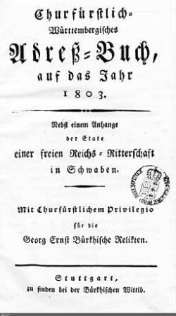 1803: Württembergisches Adressbuch, 1803