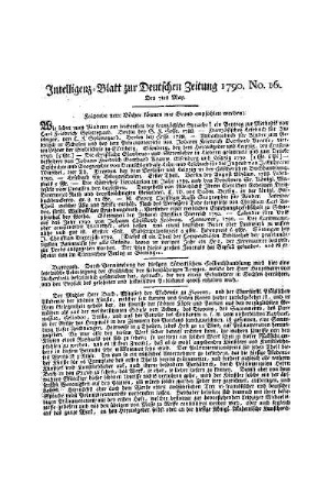 Intelligenz-Blatt zur Deutschen Zeitung 1790. No. 16