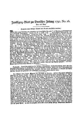 Intelligenz-Blatt zur Deutschen Zeitung 1790. No. 16