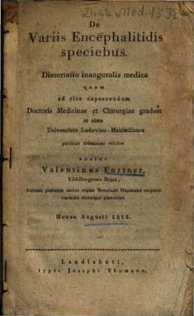 De Variis Encephalitidis speciebus : Dissertatio inauguralis medica