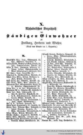 Alphabetisches Verzeichniß der ständigen Einwohner.