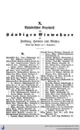 Alphabetisches Verzeichniß der ständigen Einwohner.
