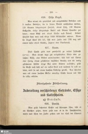 Fünfzehnte Abtheilung. Zubereitung verschiedener Getränke, Essige und Kalteschalen