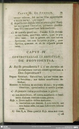 Caput IV. Controversiae In Articulo De Providentia