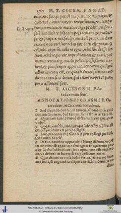Annotationes Erasmi Roterodami et Bartholomæi Latomi in Ciceronis Paradoxa