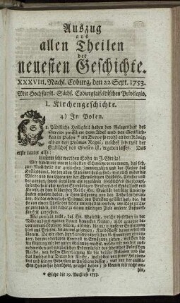 XXXVIII. Nachlese. Coburg, den 22. Sept. 1753.