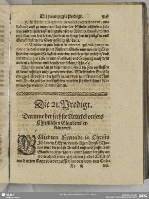 Die 21. Predigt. Darinne der sechste Artickel unsers Christlichen Glaubens erkläret wird