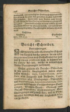 XIII. Bericht-Schreiben