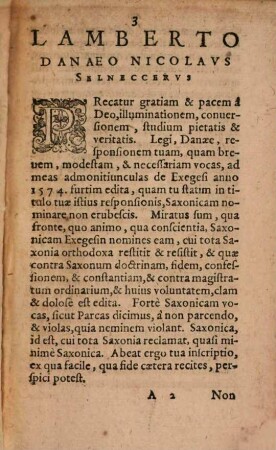 Nicolai Selnecceri Epistola Scripta Ad Lambertum Danaetum de Exegesi