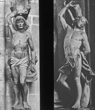 Halberstadt, Dom St. Stephanus und St. Sixtus, nordwestl. Vierungspfeiler, Hl. Sebastian (Vgl. Hl. Sebastian, Keilwerth, Amorbach)