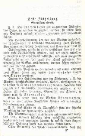 Erste Abtheilung. Garnisonsdienst.
