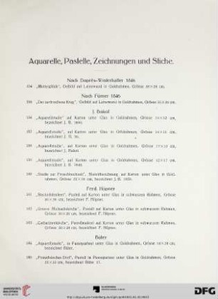 Aquarelle, Pastelle, Zeichnungen und Stiche (Nr. 154-177)
