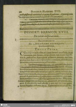 Dissert. Harmon. XVIII. De vitiis respirationis