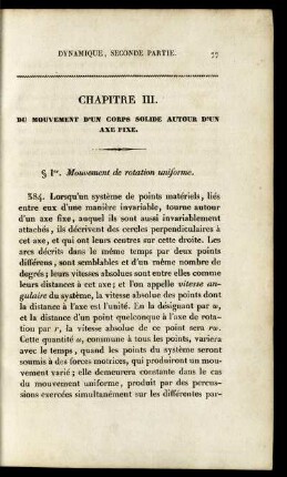 Chapitre III. Du mouvement d'un corps solide autour d'un axe fixe.